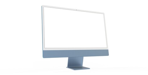 Workspace blank screen desktop computer, Mockup computer blue