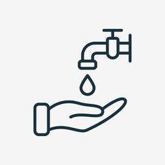 Wash your Hands Line Icon. Water Drop, Faucet or Tap, Human Hand Linear Icon. Precautions Against Viruses and Bacteria. Prevention Pictogram for Medical Poster. Editable stroke. Vector illustration