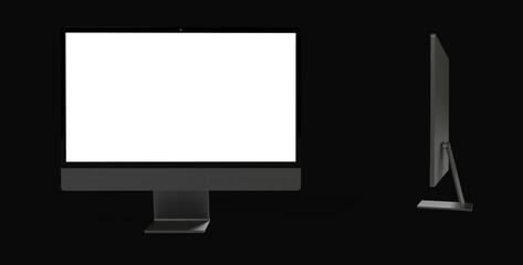 Workspace blank screen desktop computer, Mockup computer background dark black