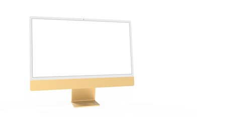 yellow Workspace blank screen desktop computer, Mockup computer gold