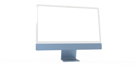 Workspace blank screen desktop computer, Mockup computer blue