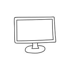 Cute doodle computer for business, communication, education, games. Device for office, working at home, at cafe. Vector illustration isolated on background with hand drawn outline.