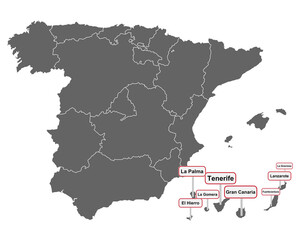 Landkarte von Spanien mit Kanaren und Ortsschildern