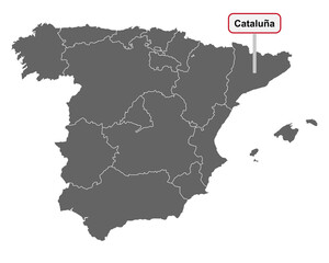 Landkarte von Spanien mit Ortsschild Cataluna
