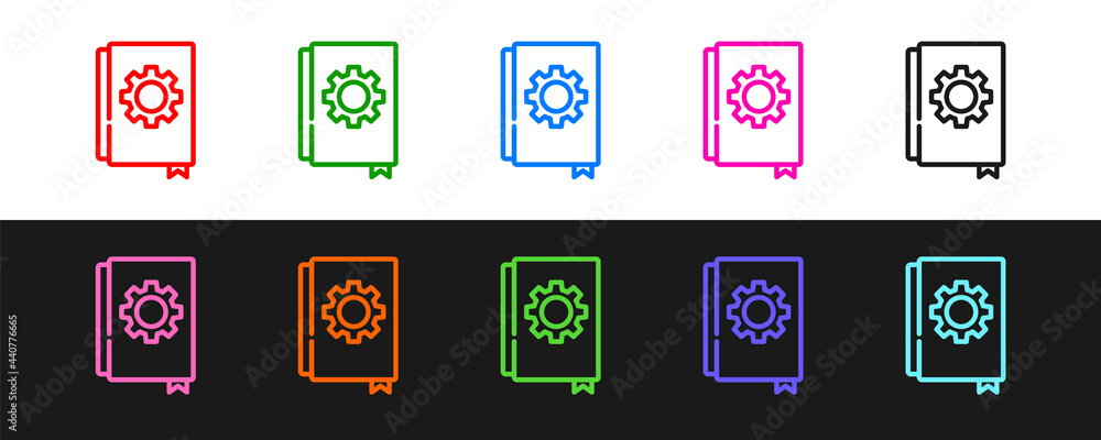 Aufkleber set line user manual icon isolated on black and white background. user guide book. instruction sign.