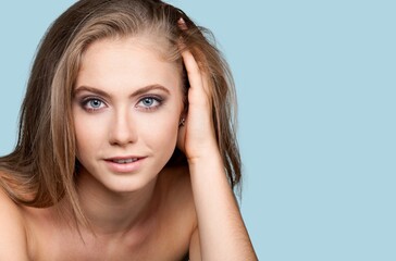 Fototapeta premium Woman beautiful face with healthy skin care natural beauty young model