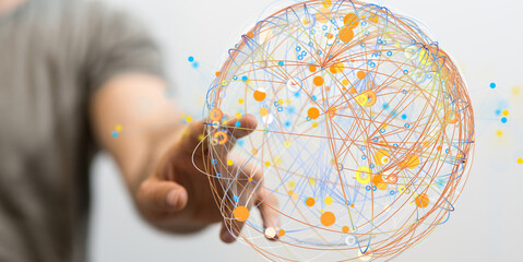 Abstract network of physical devices on the Internet using a network connection with statistics...