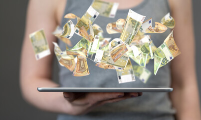 bill euro banknote in hand rain