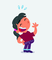 cartoon character of little girl on jeans laughing happily.