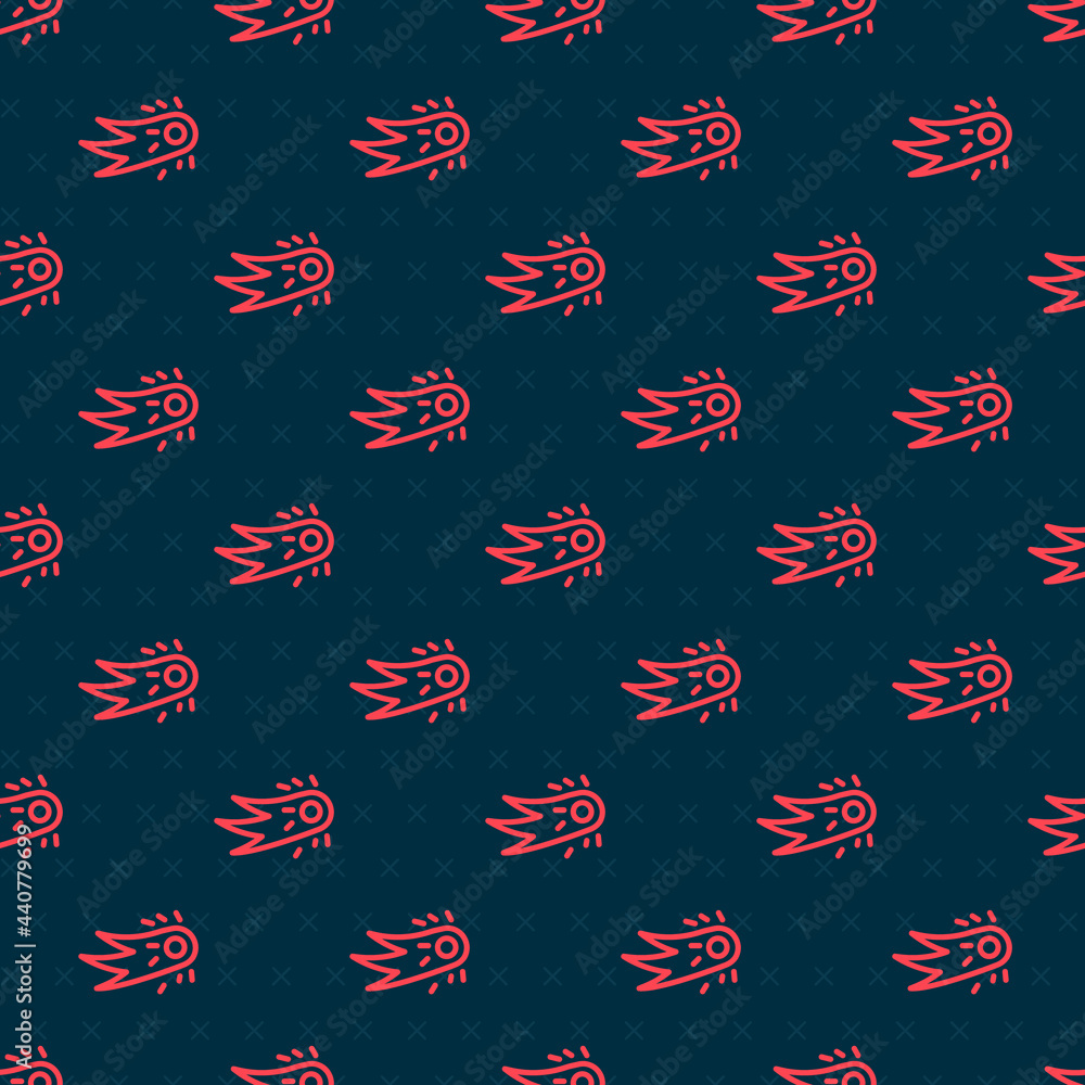 Poster red line fireball icon isolated seamless pattern on black background. vector