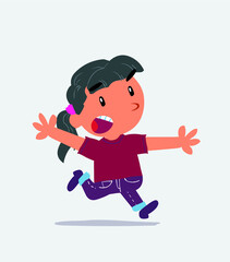 cartoon character of little girl on jeans running angry.