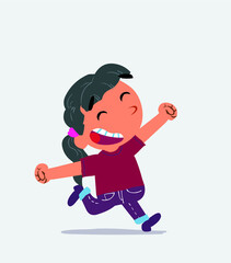  cartoon character of little girl on jeans running very euphoric