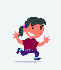  cartoon character of little girl on jeans running very pleased.