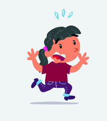 cartoon character of little girl on jeans runs away in terror.