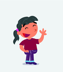 cartoon character of little girl on jeans waving informally while smiling