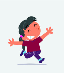  cartoon of little girl on jeans running euphoric