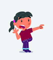  Surprised cartoon character of little girl on jeans pointing at something