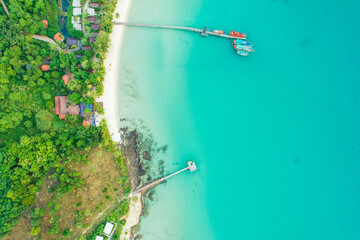 Fototapeta na wymiar Aerial view white sand beach turquoise sea water