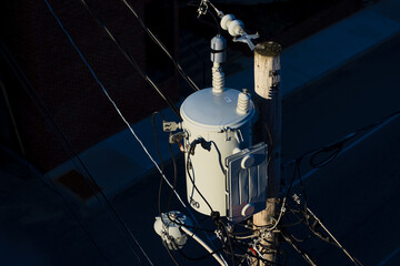 Aerial view of  power grid transformer 