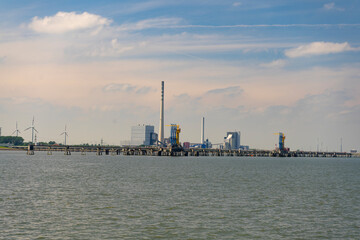 Oil port in Wilhelmshaven with a power station in the background