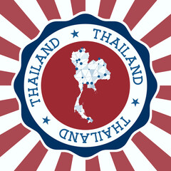 Thailand badge. Round logo of country with triangular mesh map and radial rays. EPS10 Vector.