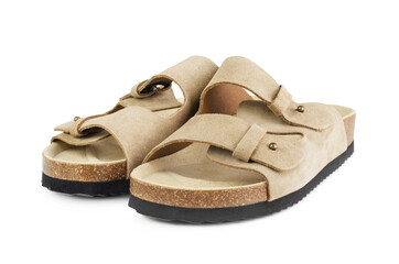 Brown female suede leather shoes isolated