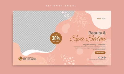 Poster Beauty spa web banner template design. Health and body massage, makeup parlour, salon, cosmetic treatment service marketing video thumbnail. Social media business promotion cover or flyer with logo.   © Impixdesign