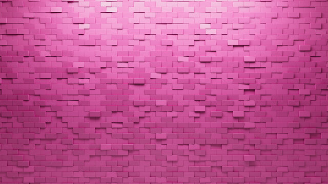 Semigloss Tiles arranged to create a Pink wall. Rectangular, 3D Background formed from Futuristic blocks. 3D Render