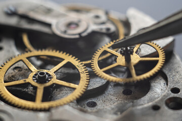 Watchmaker repair mechanical watches. Gears repair. Watch repair process