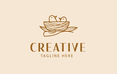 Bird nest Logo Design Template. business Icon Line Art Vector