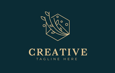 Floral line art Logo Design Template. Company, Business, fashion, beauty and jewelery industry Icon Line Art Vector