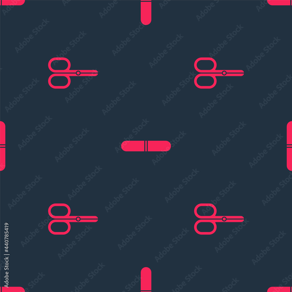 Aufkleber set scissors and nail file on seamless pattern. vector
