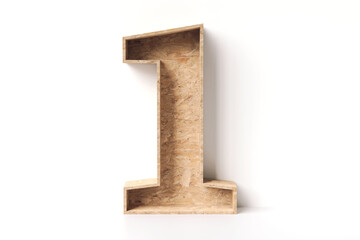 Wooden hollow number 1. Ideal font collection for decorating an ecological products scene. High definition 3D rendering.