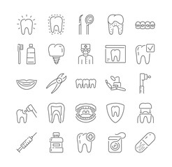 Set of Dentistry, Orthodontics Vector Outline Icons