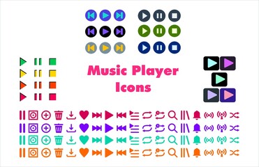 Media Player icons set in different colors. Appicons for media player collection, video formats and content.