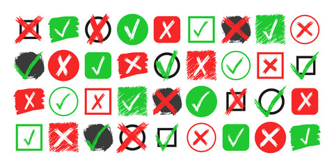 Fototapeta premium Hand drawn check and cross sign elements