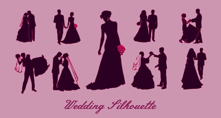 Fototapeta na wymiar Wedding silhouettes,silhouettes of a groom and a bride.