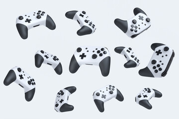 Flying gamer joysticks or gamepads on white background © Vasyl Onyskiv