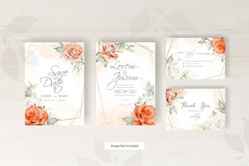watercolor wedding invitation template with arrangement floral and hand drawn floral geometric frame