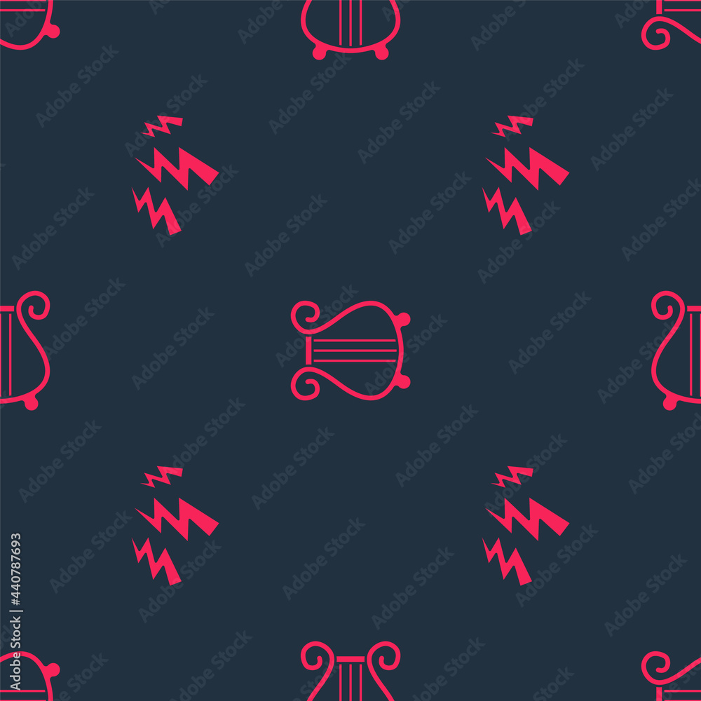 Aufkleber set zeus and ancient lyre on seamless pattern. vector