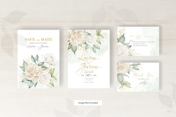 watercolor wedding invitation template with arrangement floral and hand drawn floral geometric frame - obrazy, fototapety, plakaty