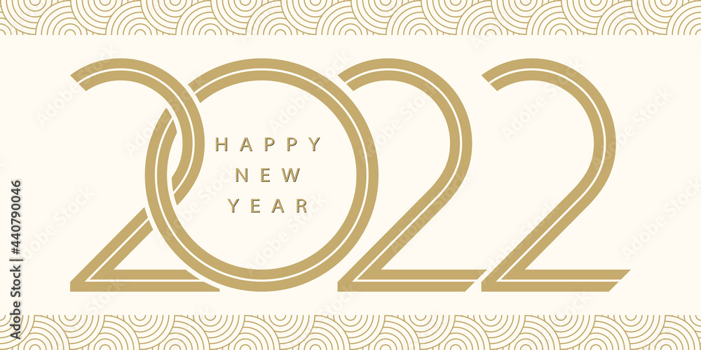 Aufkleber 2022 happy new year. 2022 modern text vector luxury design gold color.