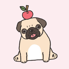 Vector Illustration of Hand Drawn Cartoon Pug Dog Character on Isolated Background