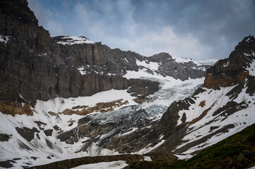 view from Fridolinshütte SAC towards Biferten glacier in Glarus Alps