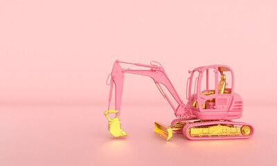 pink and gold excavator on a pink background. © tiero