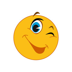 Smiling Smiley face - a happy smiley face on a white background. Yellow winking emoticon