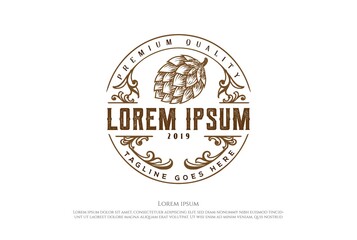 Rustic Antique Old Hipster Hop for Craft Beer Brewing Brewery Badge Emblem Label Logo Design Vector