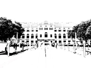 European architecture ancient buildings Illustrations creates an Black and white illustrations.