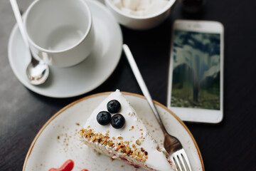 Breakfast set with tea close-up