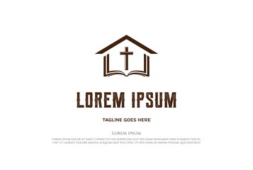 Fototapeta premium Simple Jesus Christian Cross with Bible for Church Chapel or School Logo Design Vector